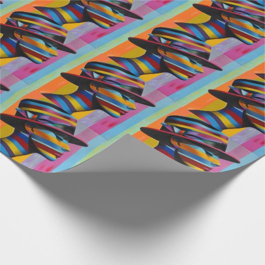 Vrouw in kleurrijk Pet 6 Opvallend silhouet Cadeaupapier (Hoek)