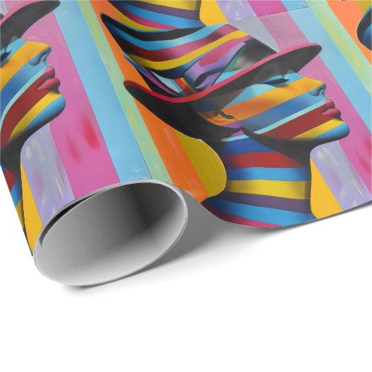 Vrouw in kleurrijk Pet 6 Opvallend silhouet Cadeaupapier (Rol Hoek)