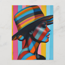 Vrouw in kleurrijk Pet 7 Opvallend silhouet Briefkaart