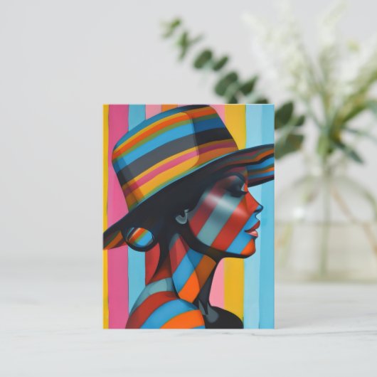 Vrouw in kleurrijk Pet 7 Opvallend silhouet Briefkaart (Staand voorkant)