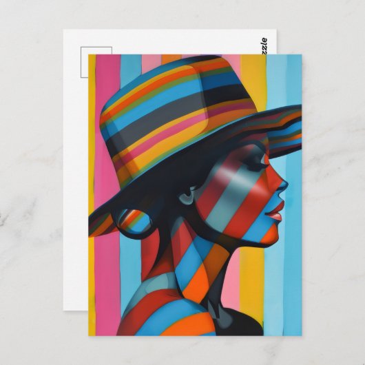 Vrouw in kleurrijk Pet 7 Opvallend silhouet Briefkaart (Voorkant / Achterkant)
