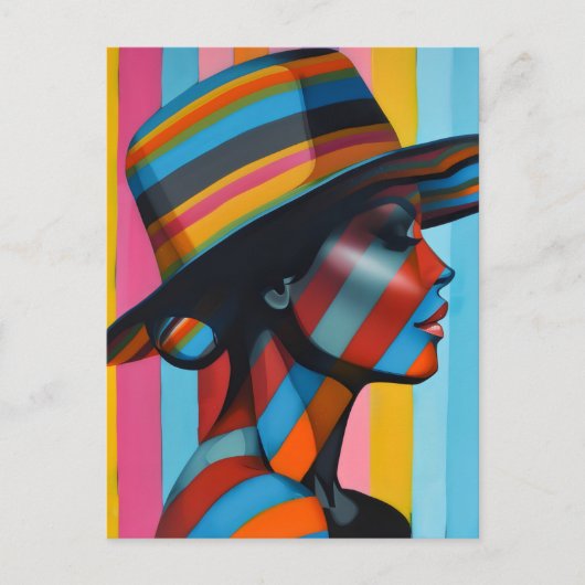 Vrouw in kleurrijk Pet 7 Opvallend silhouet Briefkaart (Voorkant)
