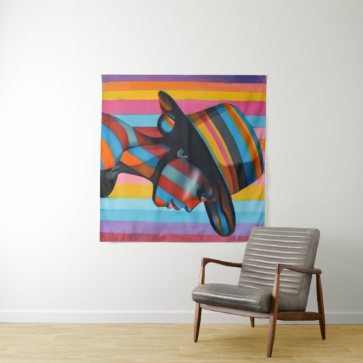 Vrouw in kleurrijk Pet 7 Opvallend silhouet Wandkleed (In Situ (horizontaal))