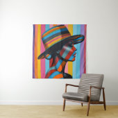 Vrouw in kleurrijk Pet 7 Opvallend silhouet Wandkleed (In situ)