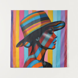 Vrouw in kleurrijk Pet 7 Opvallend silhouet Wandkleed