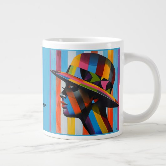 Vrouw in Kleurrijk Pet opvallend silhouet Grote Koffiekop (Rechts)