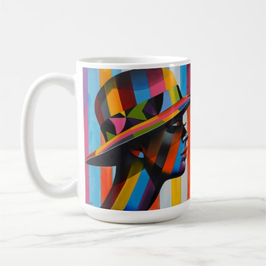 Vrouw in Kleurrijk Pet opvallend silhouet Koffiemok (Links)