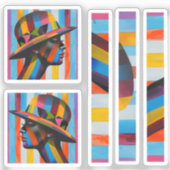 Vrouw in Kleurrijk Pet opvallend silhouet Sticker (Voorkant)