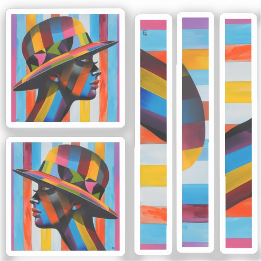 Vrouw in Kleurrijk Pet opvallend silhouet Sticker (Voorkant)