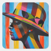 Vrouw in Kleurrijk Pet opvallend silhouet Vierkante Sticker (Voorkant)