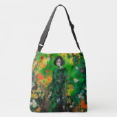 Vrouw in kleurrijk veld crossbody tas (Achterkant)