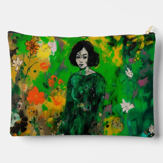 Vrouw in kleurrijk veld etui (Achterkant)