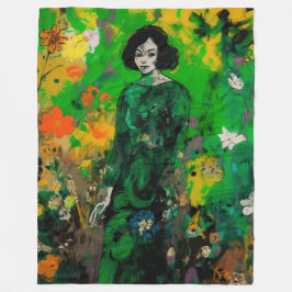 Vrouw in kleurrijk veld fleece deken