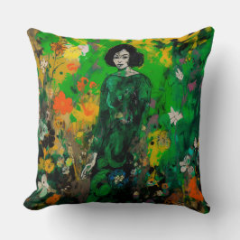 Vrouw in kleurrijk veld kussen