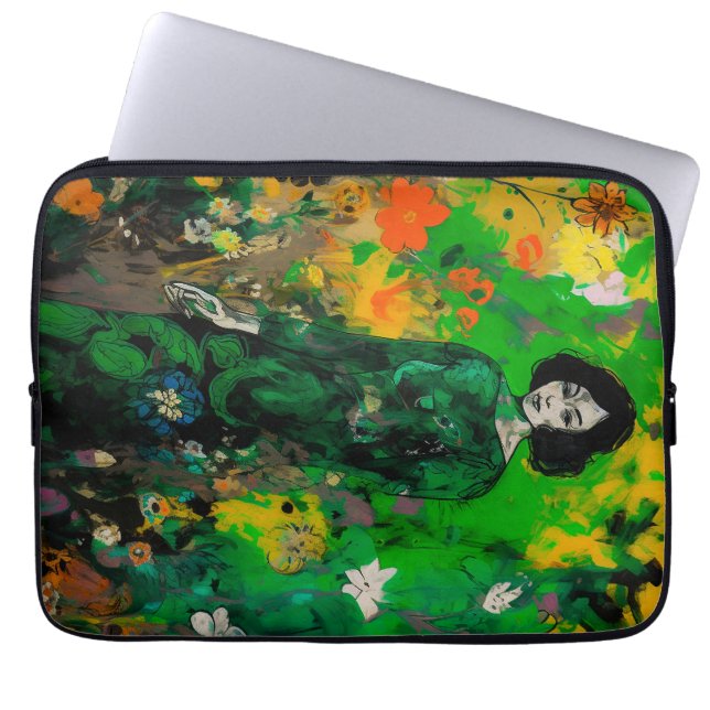 Vrouw in kleurrijk veld laptop sleeve (Voorkant)