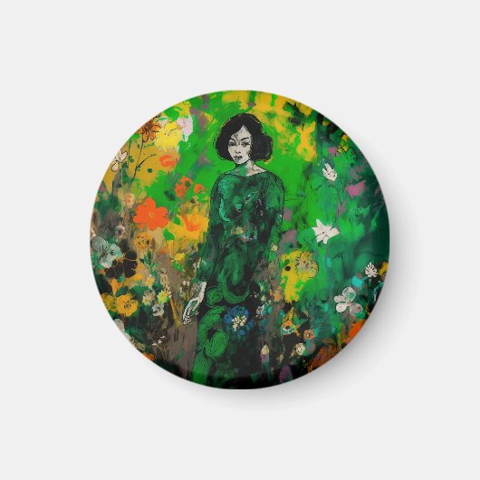 Vrouw in kleurrijk veld magneet (Voorkant)