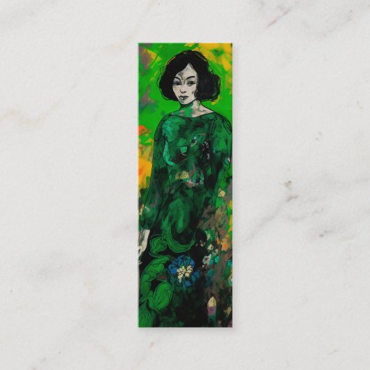 Vrouw in kleurrijk veld mini visitekaartje (Voorkant)