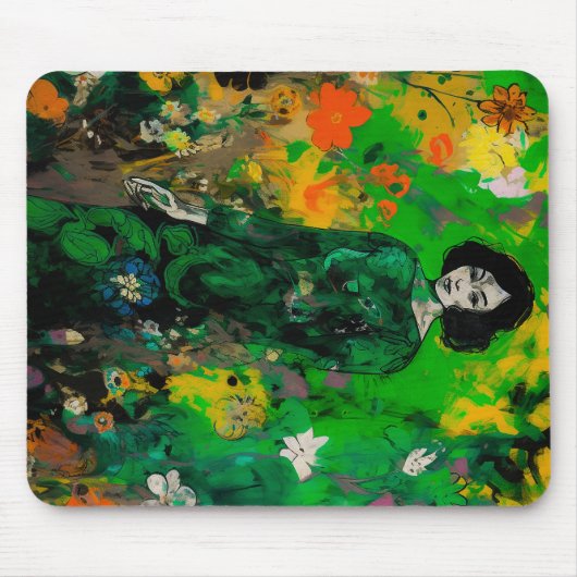 Vrouw in kleurrijk veld muismat (Voorkant)