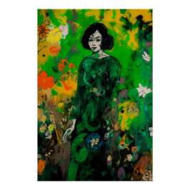 Vrouw in kleurrijk veld perfect poster