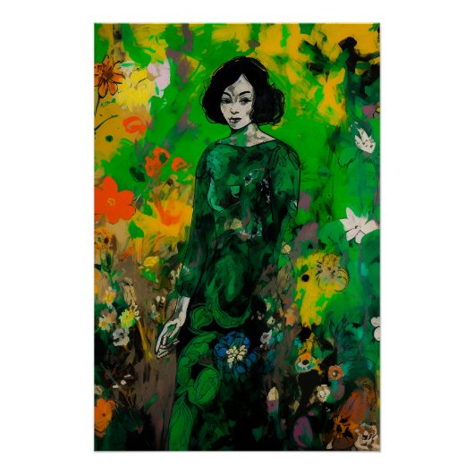 Vrouw in kleurrijk veld perfect poster (Voorkant)