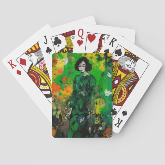 Vrouw in kleurrijk veld pokerkaarten (Achterkant)