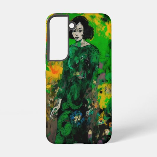 Vrouw in kleurrijk veld samsung galaxy hoesje (Achterkant)