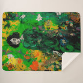 Vrouw in kleurrijk veld sherpa deken (Voorkant (horizontaal))