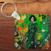 Vrouw in kleurrijk veld sleutelhanger (Voorkant)