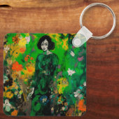 Vrouw in kleurrijk veld sleutelhanger (Achterkant)