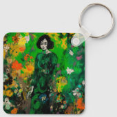 Vrouw in kleurrijk veld sleutelhanger (Achterkant)