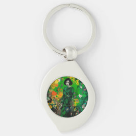 Vrouw in kleurrijk veld sleutelhanger