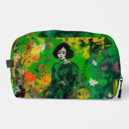 Vrouw in kleurrijk veld toilettasje