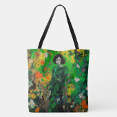 Vrouw in kleurrijk veld tote bag (Achterkant)