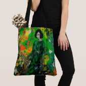 Vrouw in kleurrijk veld tote bag (Dichtbij)