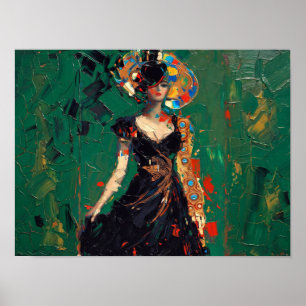 Vrouw in Kleurrijke Hoed Schilderij Poster