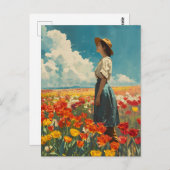 Vrouw in Kleurrijke Tulip Field Briefkaart (Voorkant / Achterkant)