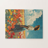 Vrouw in Kleurrijke Tulip Field  Legpuzzel (Horizontaal)