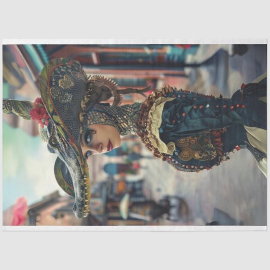 Vrouw in kostuum Alligator Beauty Decoupage Tissuepapier (Voorkant)