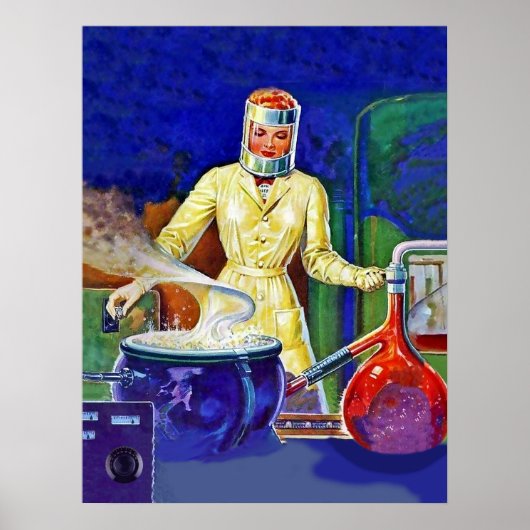 Vrouw in laboratorium, vintage fantasie poster (Voorkant)