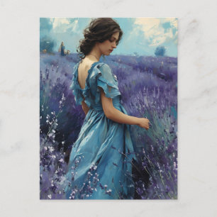 Vrouw in lavendelveld briefkaart