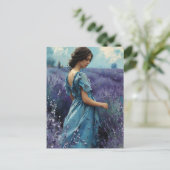 Vrouw in lavendelveld  briefkaart (Staand voorkant)