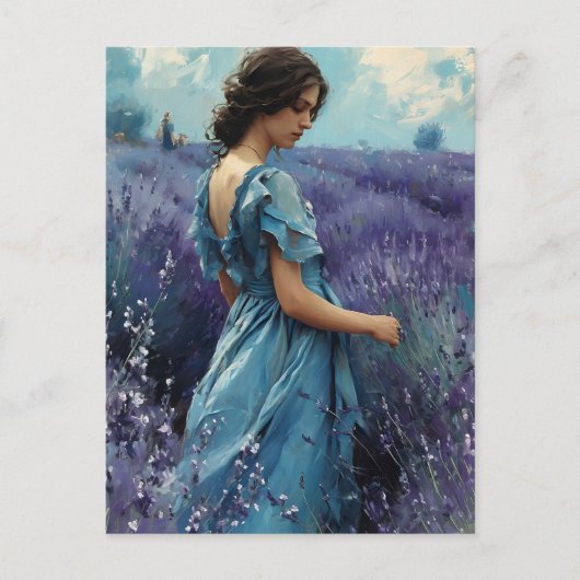 Vrouw in lavendelveld  briefkaart (Voorkant)