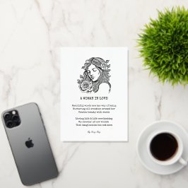 Vrouw in liefde gedicht zwart-witte rozen folie wenskaart