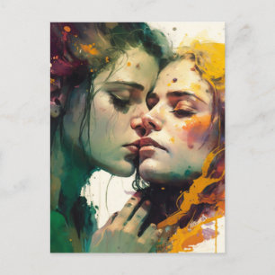 Vrouw in liefde Kleurrijk gemengd media schilderen Briefkaart