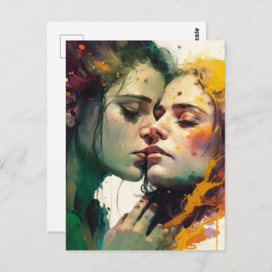 Vrouw in liefde Kleurrijk gemengd media schilderen Briefkaart (Voorkant / Achterkant)