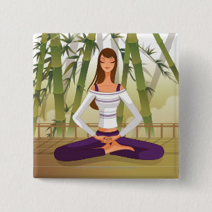 Vrouw in lotuspositie, meditatie vierkante button 5,1 cm