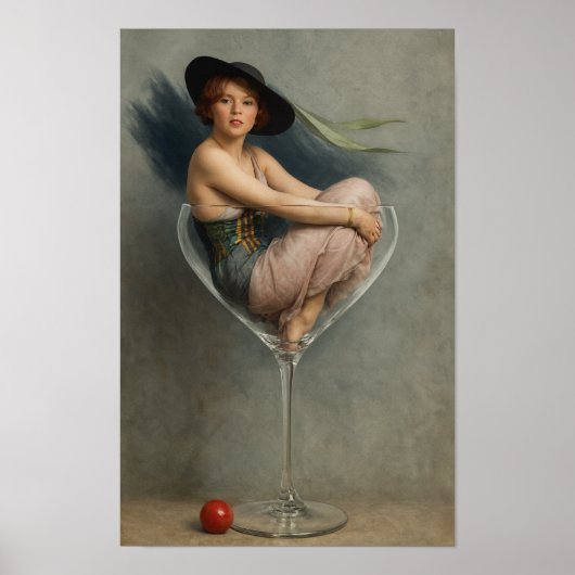 Vrouw in Martini Glas Poster (Voorkant)