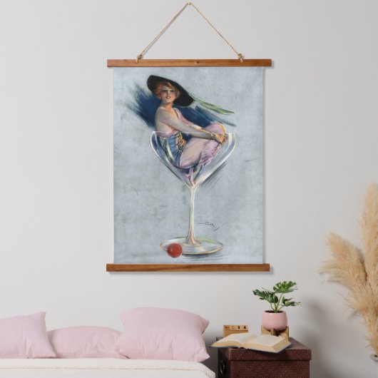  vrouw in Martini Glass Hangend Wandkleed (Slaapkamer)