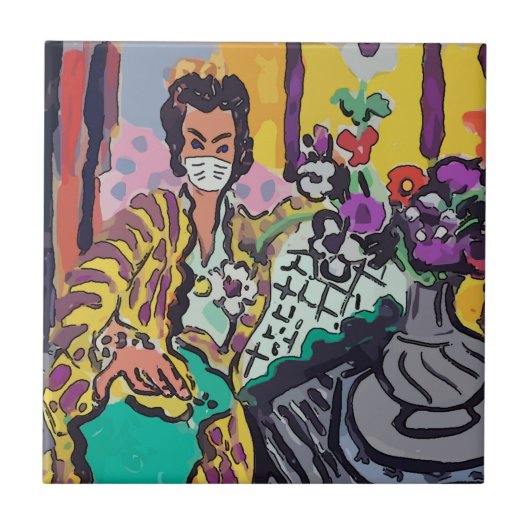 vrouw in Masker, kunst Tegeltje (Voorkant)