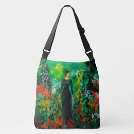 Vrouw in mooie groene weide crossbody tas